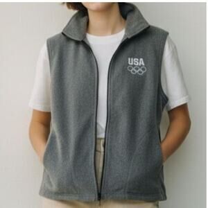 USA Olympics Vtg Gray Fleece Vest Zip Sleeveless Jacket Sportswear Sz M/L
